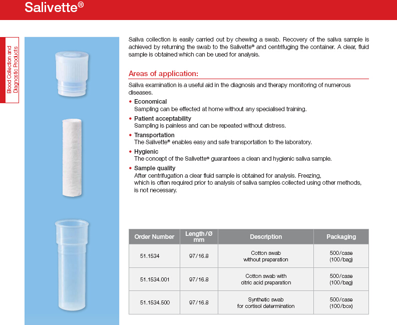 莎斯特唾液收集管/唾液采集管Salivette